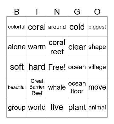 Unit 11 : Colorful Corals Bingo Card