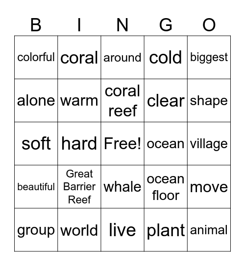 Unit 11 : Colorful Corals Bingo Card