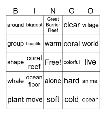 Unit 11 : Colourful Corals Bingo Card