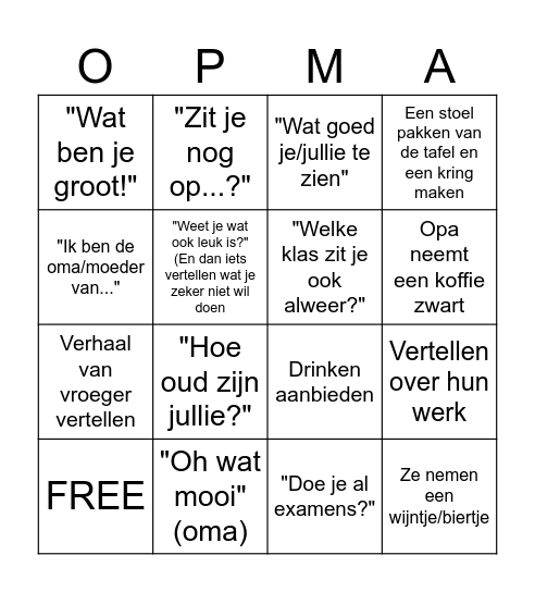 Wat opa en oma zeggen Bingo Card