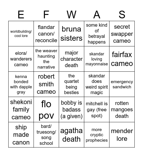 skandar book 5 predictions Bingo Card