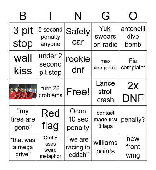 F1 SAUDI Bingo Card
