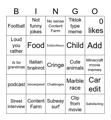 Yet shirts bingo Card