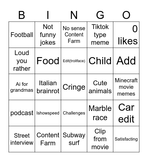 Yet shirts bingo Card