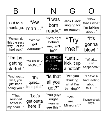 Minecraft Movie Bingo Card