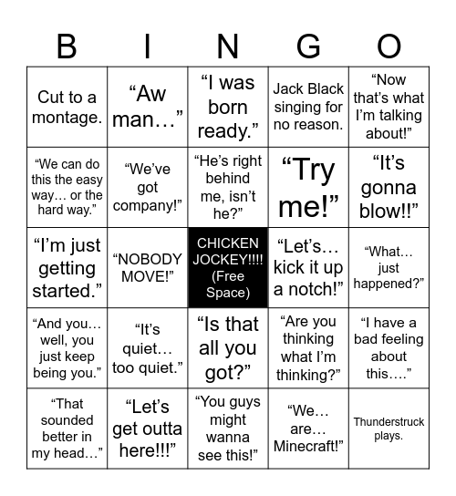 Minecraft Movie Bingo Card