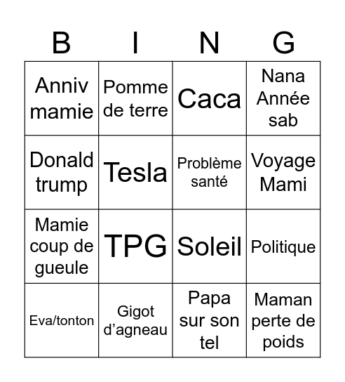 Bingo pâque Bingo Card