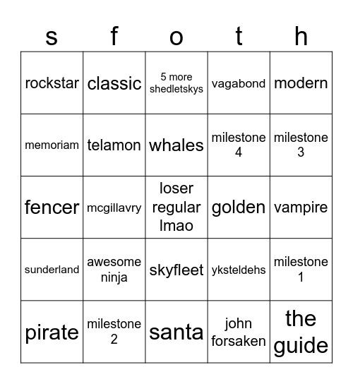 shedletsky Bingo Card