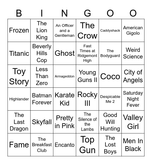 Movie Music Bingo Card