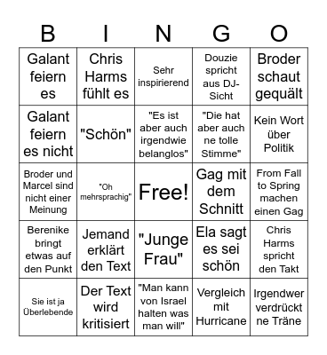 ESC-Kompakt-Reaction-Bingo-Israel Bingo Card