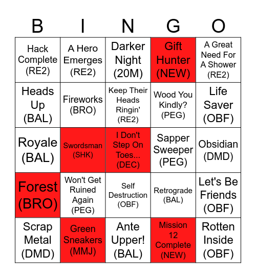 Achievement Bingo Card