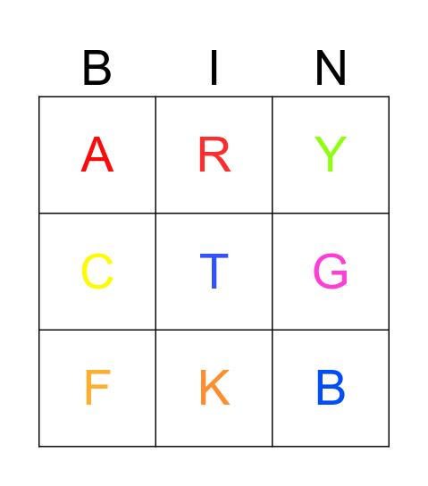Letter T Bingo Card