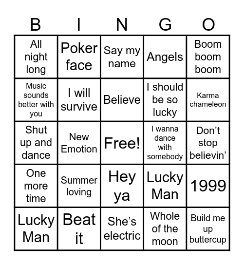 Gala Fundraiser: Sing-a-long Bingo Card