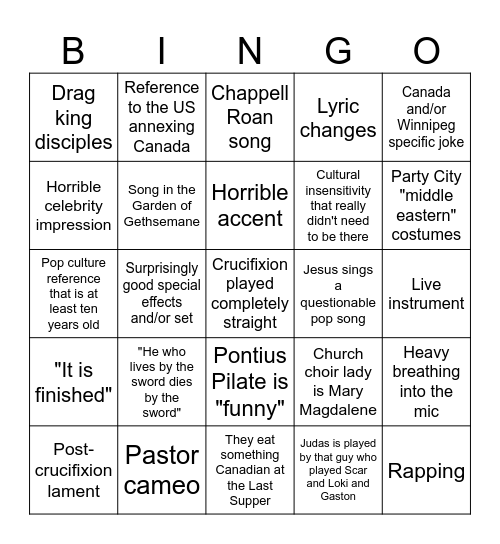 The Actual Easter Story Bingo Card