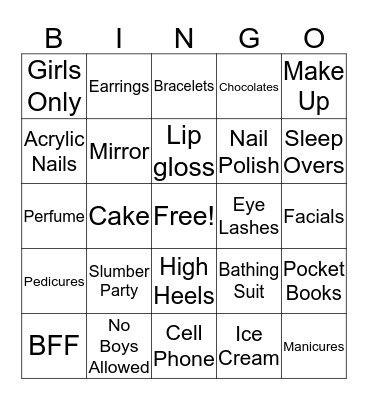 Mia's Mingo Bingo Card