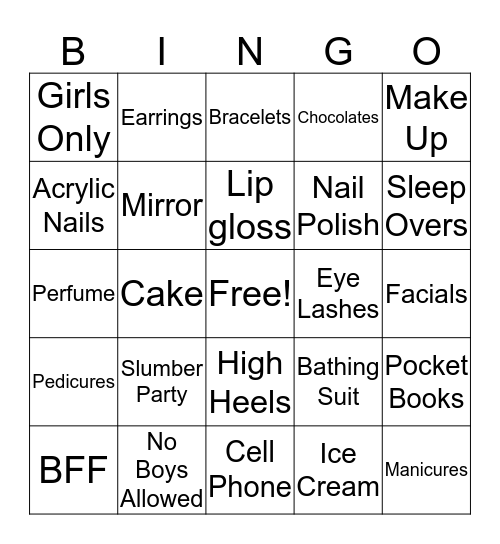 Mia's Mingo Bingo Card