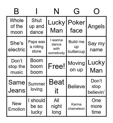 Gala Fundraiser: Sing-a-long Bingo Card