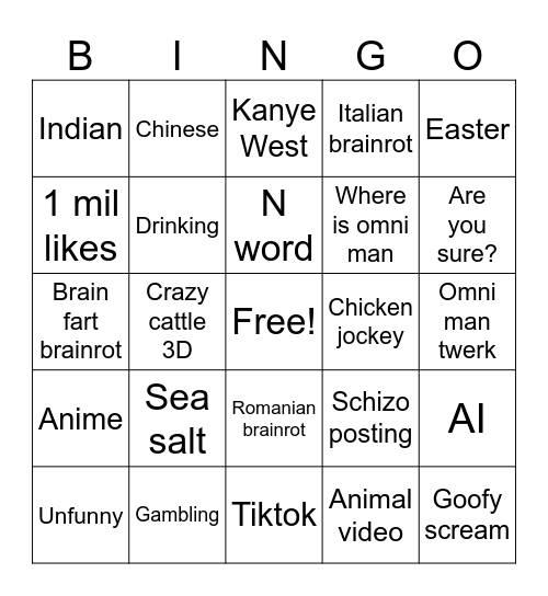 Instagram Reels Bingo Card