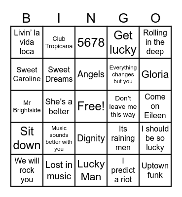 Gala Fundraiser: Sing-a-long Bingo Card