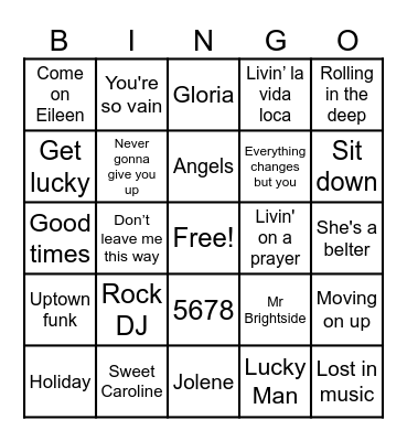 Gala Fundraiser: Sing-a-long Bingo Card