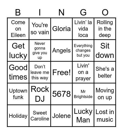 Gala Fundraiser: Sing-a-long Bingo Card