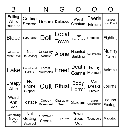 Horror Movies Bingo Card