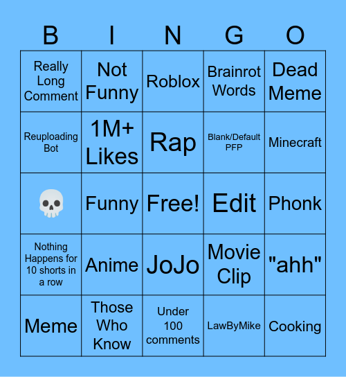 Youtube Shorts Bingo 10: It Only Gets Worse From Here Bingo Card