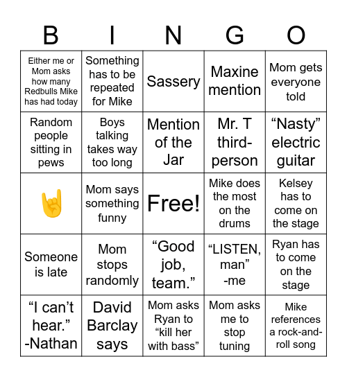 Sunday Practice Bingo Card