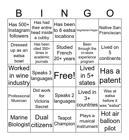 eatsa bingo Card