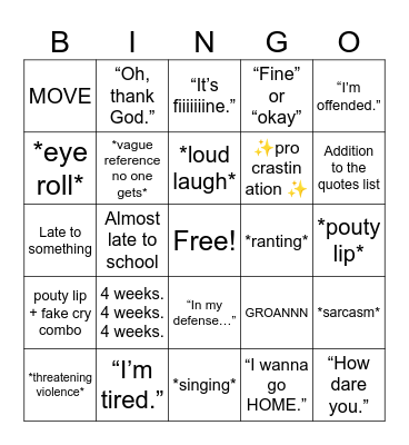Weekly Bingo - 4/21-4/25 Bingo Card