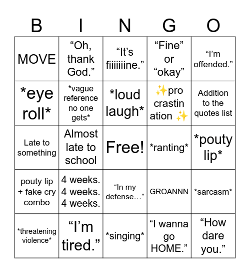 Weekly Bingo - 4/21-4/25 Bingo Card