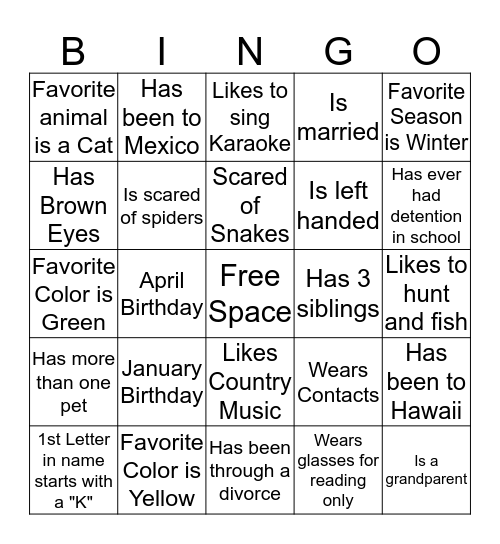 Human Bingo Card