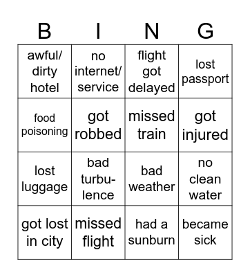 Nightmare journeys Bingo Card