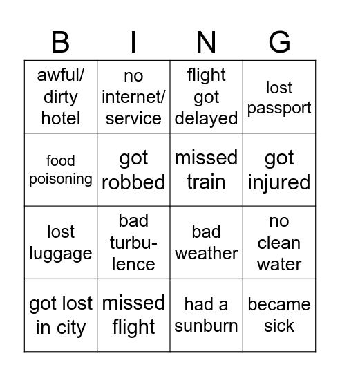 Nightmare journeys Bingo Card