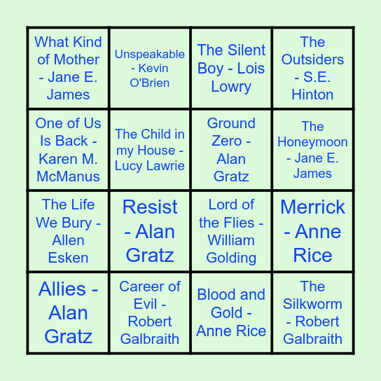 TBR April/May Bingo Card
