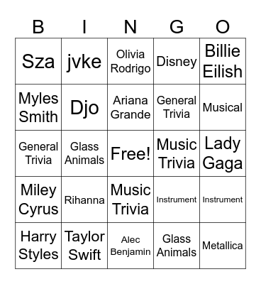 Music Bingo Card