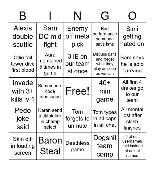 Clash Bingo Card