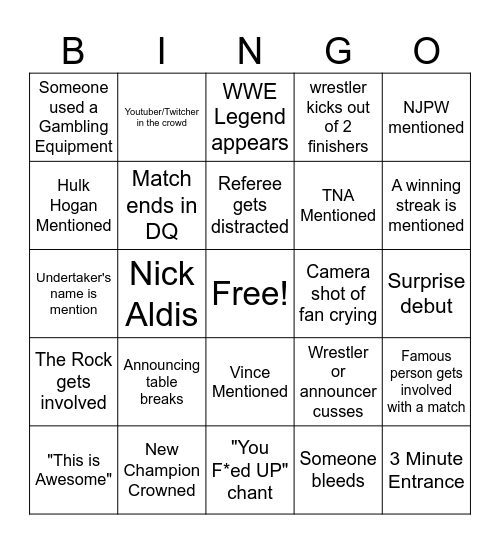 Wrestlemania 41 Bingo Card