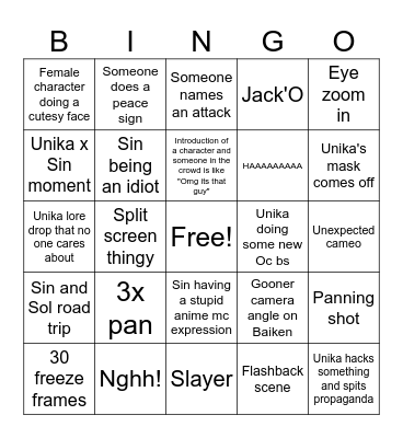 Guilty Gear Dual Rulers Bingo Card