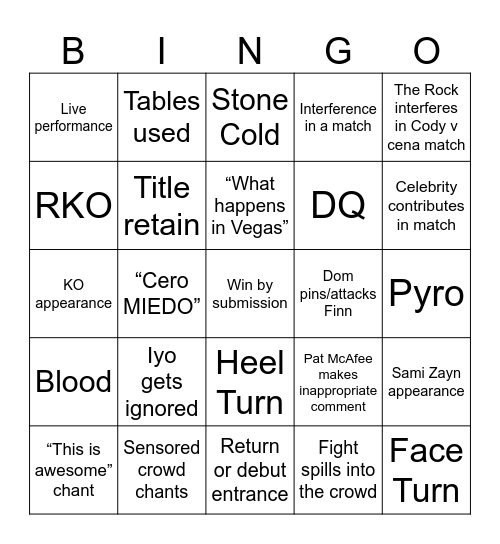 Wrestlemania 41 Night 2 Bingo Card