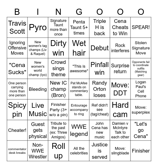 Wrestlemania 2025 Bingo Card
