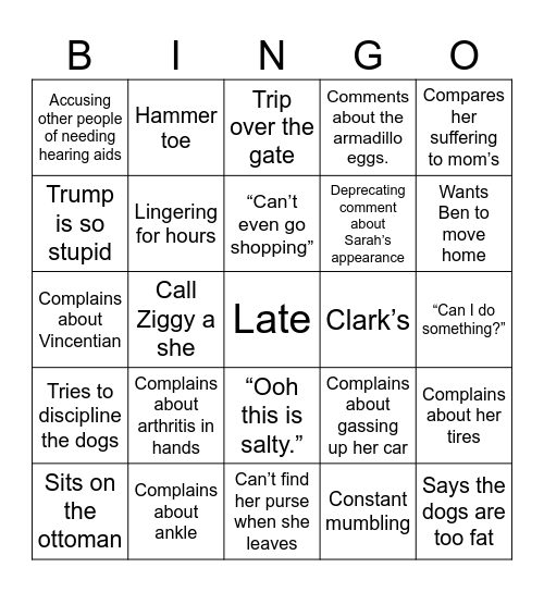 Grandma Bingo Card