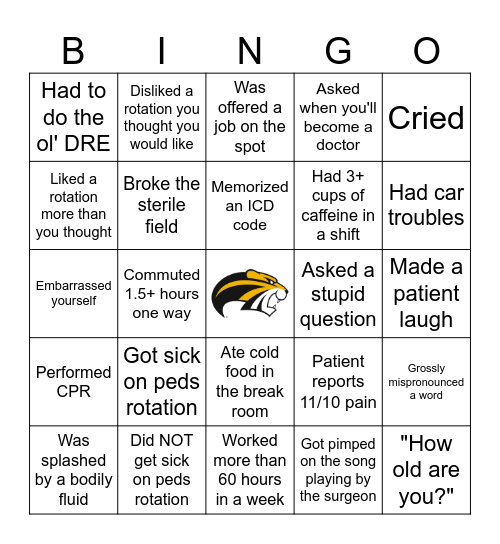 Clinical Year Bingo Card