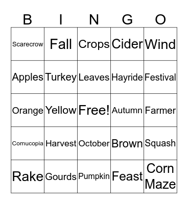 Harvest Party Bingo Card