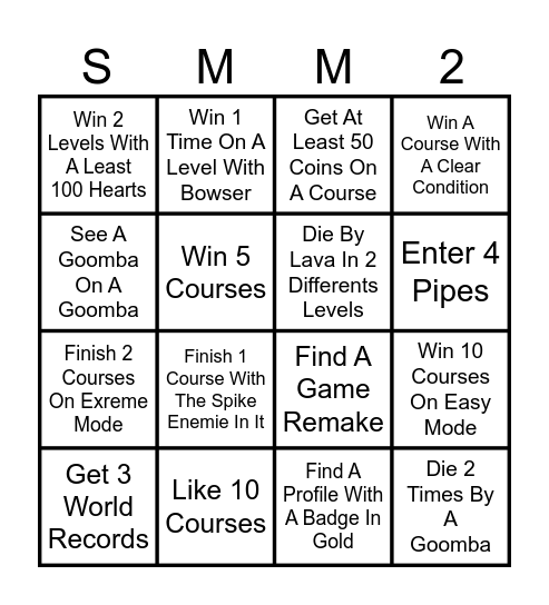 SMM2 BINGO Card