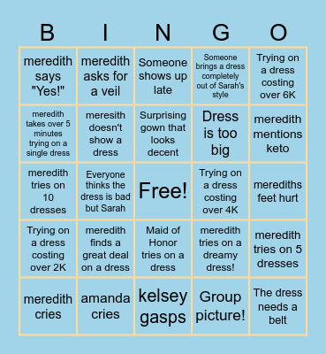 💍⭐Dress Shopping Bingo!⭐💍 Bingo Card