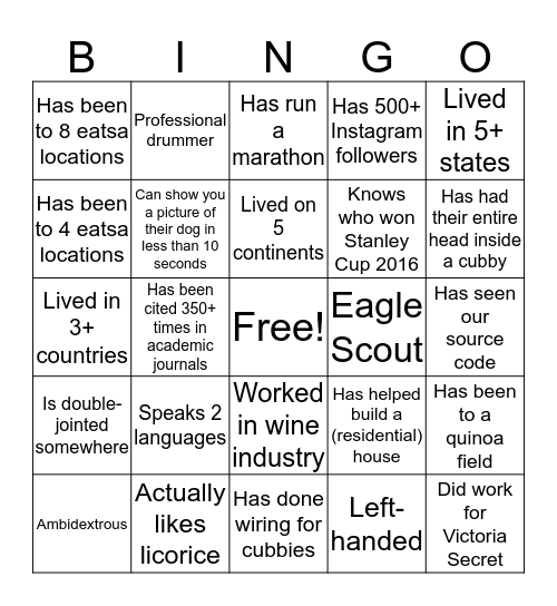 eatsa bingo Card