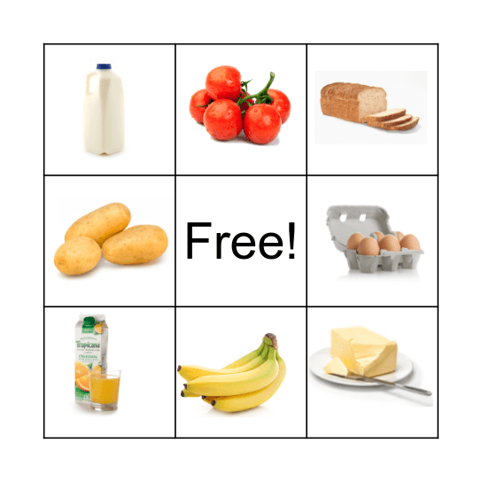 Food Bingo Card