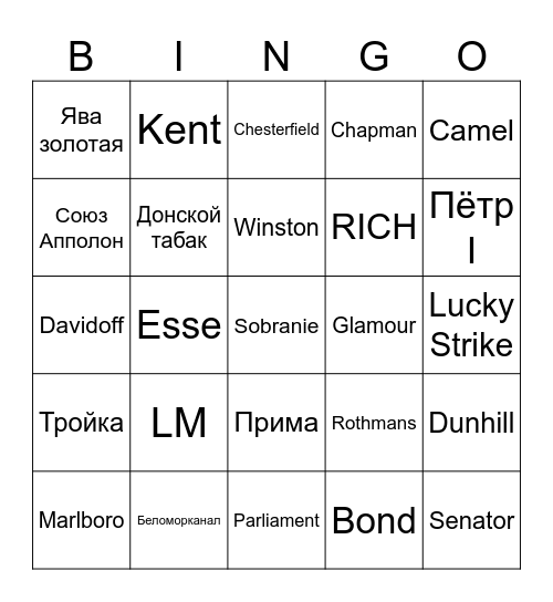 Спортивный перекур Bingo Card