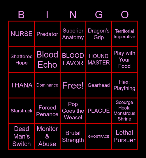 SOPHS DBD BINGO Card